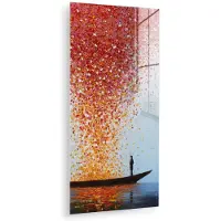 MuchoWow Glasschilderij 40x80 cm - Schilderij acrylglas - Wolk - Confetti - Boot - Wateroppervlakte - Foto op glas - Muurdecoratie woonkamer - Wanddecoratie slaapkamer - Schilderijen