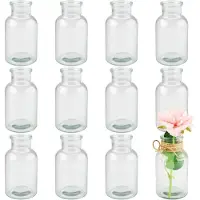 Famanu – Kleine vazen - 12 stuks 125 ml glazen vazen voor tafeldecoratie 10 cm hoog mini - vazen glazen flesjes voor thuis - bruiloften - verjaardagen - feesten