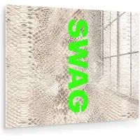 MuchoWow Glasschilderij 120x90 cm - Schilderij acrylglas - Slangenprint - SWAG - Neon - Groen - Foto op glas - Muurdecoratie woonkamer - Wanddecoratie slaapkamer - Schilderijen