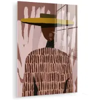 MuchoWow Glasschilderij 30x40 cm - Schilderij acrylglas - Abstract - Figuur - Illustratie - Hoed - Foto op glas - Muurdecoratie woonkamer - Wanddecoratie slaapkamer - Schilderijen