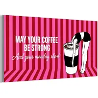 MuchoWow Aluminium schilderij 40x20 cm - Wanddecoratie metaal - Roze - Strepen - Koffie - Maandag - Metalen muurdecoratie woonkamer - Decoratie industrieel - Foto op dibond - Industriële accessoires slaapkamer