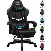 LUCKRACER Gaming stoel, bureaustoel, ergonomisch met lendensteun en hoofdkussen, verstelbare hoogte, geschikt voor gamers, draagvermogen 150 kg, met voetsteun, zwart