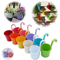 Famanu - Set van 10 metalen hangbloempotten met afvoergat 10 cm kleurrijk