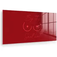 MuchoWow Glasschilderij 160x80 cm - Schilderij acrylglas - Big titties small heart - Rood - Hart - Foto op glas - Muurdecoratie woonkamer - Wanddecoratie slaapkamer - Schilderijen