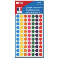 Agipa ronde etiketten in etui diameter 8 mm, geassorteerde kleuren, 385 stuks, 77 per blad - 12 stuks