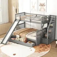 Sweiko Kinderbed 90 x 200/140 x 200cm, Stapelbed met lades, opbergruimte en glijbaan, Multifunctioneel, Grijs