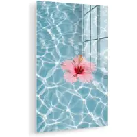 MuchoWow Glasschilderij 80x120 cm - Schilderij acrylglas - Hibiscus - Water - Roze - Foto op glas - Muurdecoratie woonkamer - Wanddecoratie slaapkamer - Schilderijen