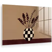 MuchoWow Glasschilderij 30x20 cm - Schilderij acrylglas - Minimalistisch - Vaas - Bloemen - Bruin - Foto op glas - Muurdecoratie woonkamer - Wanddecoratie slaapkamer - Schilderijen