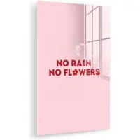 MuchoWow Glasschilderij 120x180 cm - Schilderij acrylglas - No rain no flowers - Minimalistisch - Roze - Bloem - Foto op glas - Muurdecoratie woonkamer - Wanddecoratie slaapkamer - Schilderijen