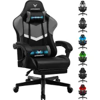 LUCKRACER Gaming-stoel, bureaustoel, ergonomisch met lendensteun en hoofdkussen, verstelbare gamingstoel, draagvermogen 150 kg, met voetsteun, grijs
