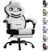 LUCKRACER - Gaming Stoel Bureaustoel - Met Memory Foam en Voetensteun - Wit