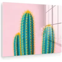 MuchoWow Glasschilderij 160x120 cm - Schilderij acrylglas - Cactussen - Modern - Pastel - Foto op glas - Muurdecoratie woonkamer - Wanddecoratie slaapkamer - Schilderijen