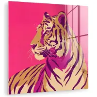 MuchoWow Glasschilderij 20x20 cm - Schilderij acrylglas - Tijger - Modern - Neon - Foto op glas - Muurdecoratie woonkamer - Wanddecoratie slaapkamer - Schilderijen
