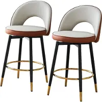 EUAKT GmbH Barstoelen, set van 2. Draaibare, beklede barstoelen met metalen voetsteun. Keukenstoelen in contrasterende kleuren, bekleed met Polyurethanleer. Antislipmatten
