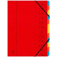 Exacompta 8x Sorteermap met vaste rug en elastosluiting - 12 indelingen - Rood - 54125E
