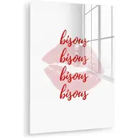 MuchoWow Glasschilderij 30x40 cm - Schilderij acrylglas - Bisous - Lip - Wit - Rood - Foto op glas - Muurdecoratie woonkamer - Wanddecoratie slaapkamer - Schilderijen
