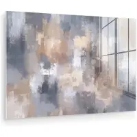 MuchoWow Glasschilderij 60x40 cm - Schilderij acrylglas - Penseelstreken - Schilderij - Beige - Foto op glas - Muurdecoratie woonkamer - Wanddecoratie slaapkamer - Schilderijen