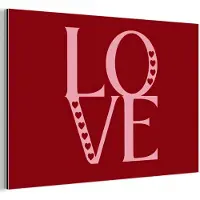 MuchoWow Aluminium schilderij 180x120 cm - Wanddecoratie metaal - Love - Rood - Hatjes - Metalen muurdecoratie woonkamer - Decoratie industrieel - Foto op dibond - Industriële accessoires slaapkamer