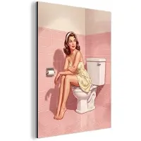 MuchoWow Aluminium schilderij 60x80 cm - Wanddecoratie metaal - Roze - Retro - Vrouw - Metalen muurdecoratie woonkamer - Decoratie industrieel - Foto op dibond - Industriële accessoires slaapkamer