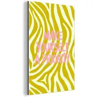MuchoWow Aluminium schilderij 120x180 cm - Wanddecoratie metaal - Zebraprint - Priority - Roze - Metalen muurdecoratie woonkamer - Decoratie industrieel - Foto op dibond - Industriële accessoires slaapkamer
