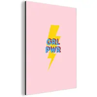 MuchoWow Aluminium schilderij 120x160 cm - Wanddecoratie metaal - Grl pwr - Bliksem - Roze - Metalen muurdecoratie woonkamer - Decoratie industrieel - Foto op dibond - Industriële accessoires slaapkamer