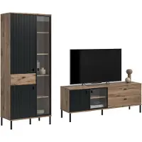 Xonox Wooncombinatie Chess | 2-delig | Notenhout/zwart, zonder verlichting