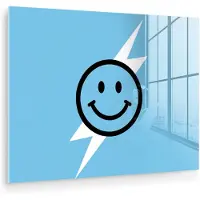 MuchoWow Glasschilderij 160x120 cm - Schilderij acrylglas - Smiley - Blauw - Bliksem - Foto op glas - Muurdecoratie woonkamer - Wanddecoratie slaapkamer - Schilderijen