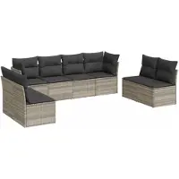 vidaXL 8-delige Loungeset met kussens poly rattan lichtgrijs