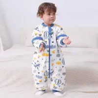 Famanu - Babyslaapzak voor jongens en meisjes, uniseks, met pijpjes, warm gevoerd, voor de winter, afneembare mouwen, blauw vliegtuig, 18 tot 36 babylengte 85 tot 95 cm