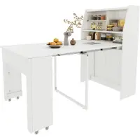 EUAKT GmbH Uittrekbare tafel met opbergruimte, salontafel voor 3 personen, multifunctionele eettafel met kast