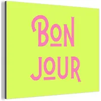MuchoWow Aluminium schilderij 40x30 cm - Wanddecoratie metaal - Groen - Roze bonjour - art-deco - Metalen muurdecoratie woonkamer - Decoratie industrieel - Foto op dibond - Industriële accessoires slaapkamer