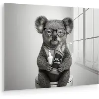 MuchoWow Glasschilderij 80x60 cm - Schilderij acrylglas - Koala - Bril - Toilet - Foto op glas - Muurdecoratie woonkamer - Wanddecoratie slaapkamer - Schilderijen