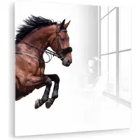 MuchoWow Glasschilderij 20x20 cm - Schilderij acrylglas - Paard - Springen - Modern - Foto op glas - Muurdecoratie woonkamer - Wanddecoratie slaapkamer - Schilderijen