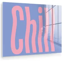 MuchoWow Glasschilderij 160x120 cm - Schilderij acrylglas - Chill - Roze - Blauw - Golvend - Foto op glas - Muurdecoratie woonkamer - Wanddecoratie slaapkamer - Schilderijen