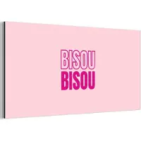 MuchoWow Aluminium schilderij 80x40 cm - Wanddecoratie metaal - Bisou - Roze - Minimalistisch - Metalen muurdecoratie woonkamer - Decoratie industrieel - Foto op dibond - Industriële accessoires slaapkamer