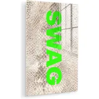 MuchoWow Glasschilderij 80x120 cm - Schilderij acrylglas - Slangenprint - SWAG - Neon - Groen - Foto op glas - Muurdecoratie woonkamer - Wanddecoratie slaapkamer - Schilderijen