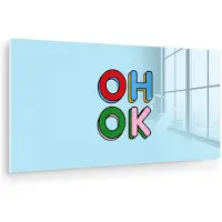 MuchoWow Glasschilderij 40x20 cm - Schilderij acrylglas - Oh ok - Blauw - Kleurrijk - Foto op glas - Muurdecoratie woonkamer - Wanddecoratie slaapkamer - Schilderijen