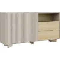 Selsey Distria – Dressoir met lades en geribbelde front kasjmiergrijs / eikenlook, 156 cm