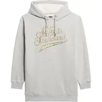 Superdry Dames Luxe grijze jurk met capuchon en metalen Luxe logo (S/M), Casual, Grijs, Katoen, Lange mouwen W8011756A