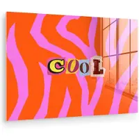 MuchoWow Glasschilderij 120x80 cm - Schilderij acrylglas - Zebraprint - Grafisch - COOL - Oranje - Foto op glas - Muurdecoratie woonkamer - Wanddecoratie slaapkamer - Schilderijen