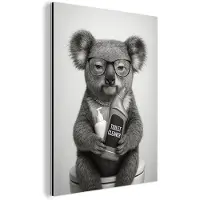MuchoWow Aluminium schilderij 90x120 cm - Wanddecoratie metaal - Koala - Bril - Toilet - Metalen muurdecoratie woonkamer - Decoratie industrieel - Foto op dibond - Industriële accessoires slaapkamer