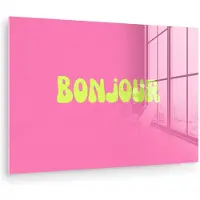 MuchoWow Glasschilderij 150x100 cm - Schilderij acrylglas - Roze - Groene bonjour - Organisch - Foto op glas - Muurdecoratie woonkamer - Wanddecoratie slaapkamer - Schilderijen