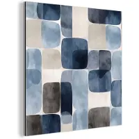 MuchoWow Aluminium schilderij 50x50 cm - Wanddecoratie metaal - Patroon - Blauw - Vierkanten - Metalen muurdecoratie woonkamer - Decoratie industrieel - Foto op dibond - Industriële accessoires slaapkamer