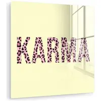MuchoWow Glasschilderij 50x50 cm - Schilderij acrylglas - Karma - Luipaardprint - Geel - Foto op glas - Muurdecoratie woonkamer - Wanddecoratie slaapkamer - Schilderijen