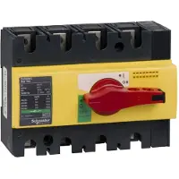 Schneider Electric Lastschakelaar, type INS160, 4-polig, 160A/690V AC/250V DC, met draaigreep (rood/geel), artikelnummer 28929