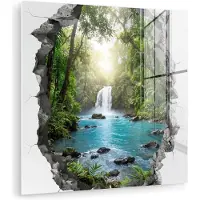 MuchoWow Glasschilderij 50x50 cm - Schilderij acrylglas - Waterval - Doorkijkje - Natuur - Foto op glas - Muurdecoratie woonkamer - Wanddecoratie slaapkamer - Schilderijen