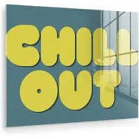 MuchoWow Glasschilderij 40x30 cm - Schilderij acrylglas - Chill out - Geel - Blauw - Foto op glas - Muurdecoratie woonkamer - Wanddecoratie slaapkamer - Schilderijen