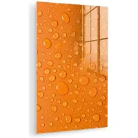MuchoWow Glasschilderij 120x180 cm - Schilderij acrylglas - Water - Druppels - Oranje - Foto op glas - Muurdecoratie woonkamer - Wanddecoratie slaapkamer - Schilderijen