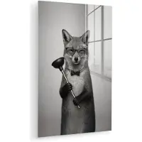 MuchoWow Glasschilderij 60x90 cm - Schilderij acrylglas - Vos - WC-ontstopper - Zwart - Wit - Foto op glas - Muurdecoratie woonkamer - Wanddecoratie slaapkamer - Schilderijen