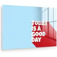 MuchoWow Glasschilderij 120x80 cm - Schilderij acrylglas - Today is a good day - Rood - lichtblauw - Foto op glas - Muurdecoratie woonkamer - Wanddecoratie slaapkamer - Schilderijen